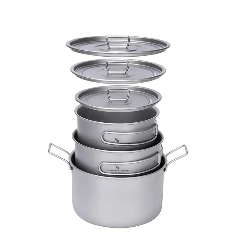 Customizable Boundless Voyage 1.2L 1.8L 2.4L Titanium Pot 0.7L Camping Kettle Cookware Outdoor Portable Stackable Ultralight Coo