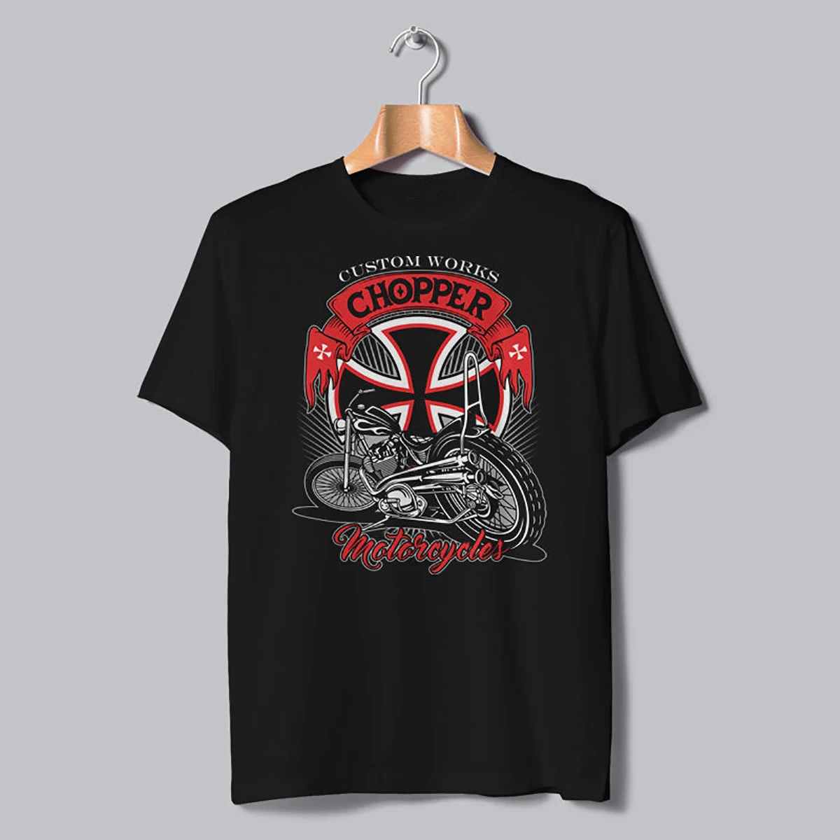 

Custom Works Maltese Cross Chopper Motorcycle Biker Rider T-Shirt 100% Cotton O-Neck Short Sleeve Summer Casual Mens T-shirt