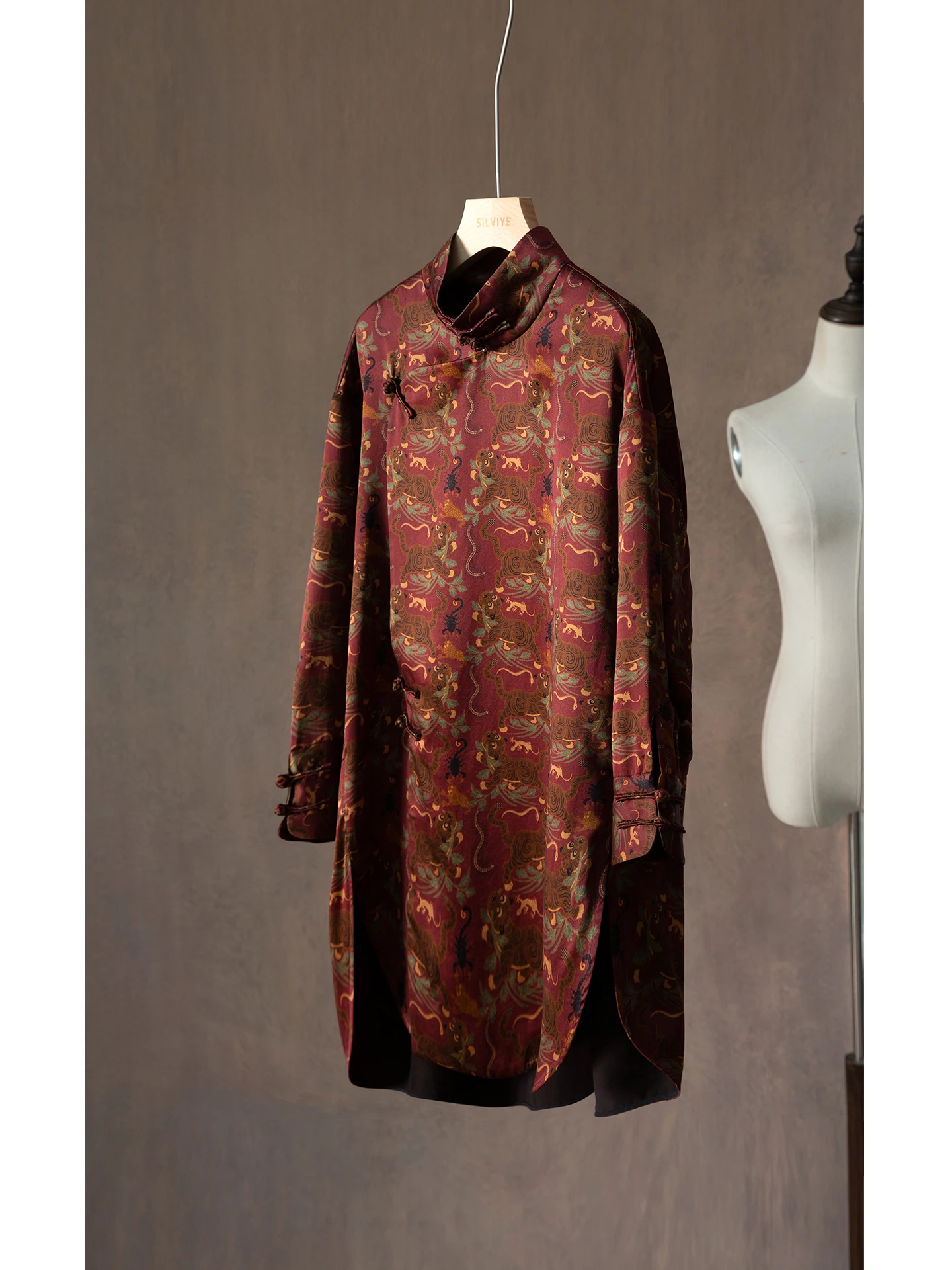 

Silk Stand Collar irt Women's Spring Faion Original Design Loose Fit Long Sve A-Line Sve 00% Silk