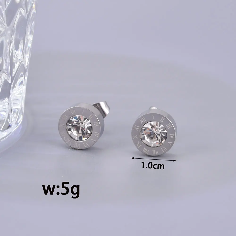 E62 brincos de zircão de aço titânio com numeral romano, brincos femininos definidos com diamantes