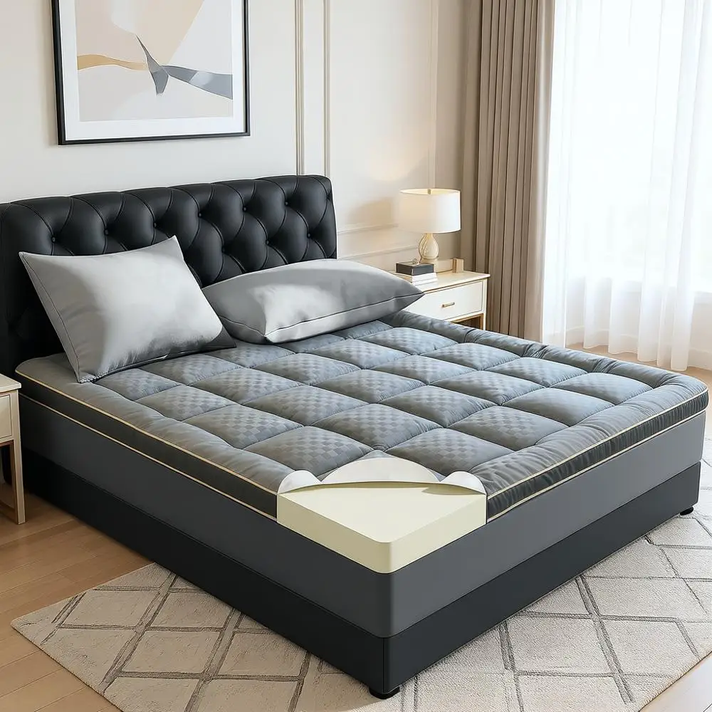 

3 Inch Memory Foam Pillow Top Mattress Topper Queen Size - 1300GSM, Ultra Soft & Supportive, Breathable Mattress Pad Protector f