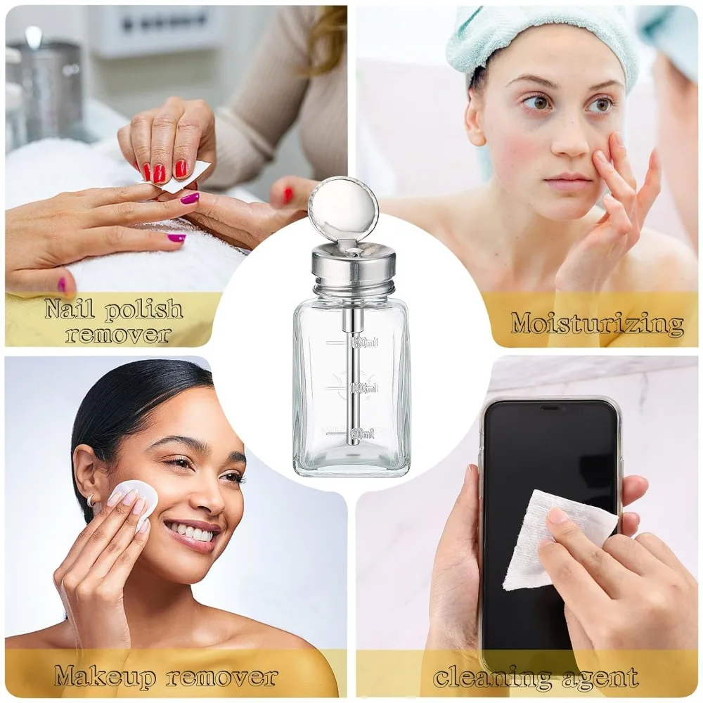 2 Stück 180ML Klare Pumpspenderflasche mit Metallklappdeckel, Glasflasche für Nagellackentferner, Handpumpspender, Kosmetikbehälter – Detail 6