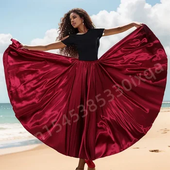 360 Grad Satin Rock Bauchtanz Frauen Zigeuner lange Röcke Tänzer Praxis tragen 15 Farben sortiert solide lila Gold Tanzrock