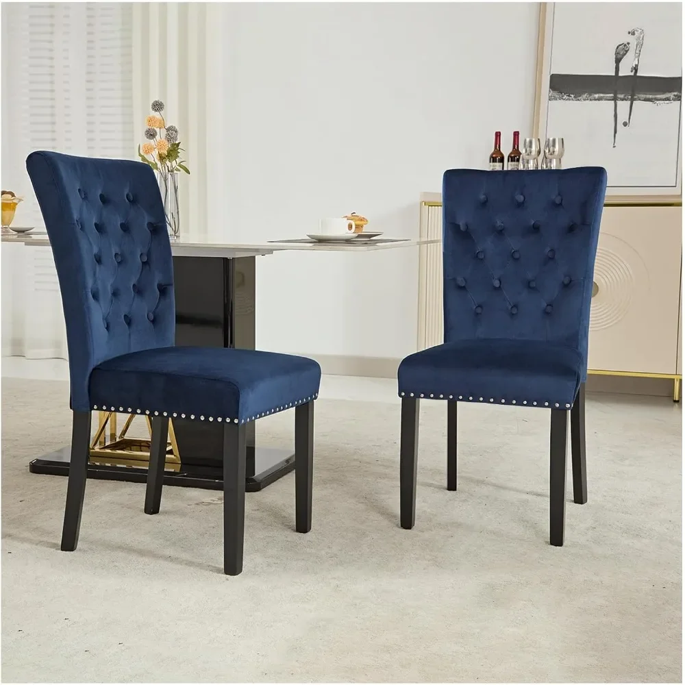 

Velvet Dining Chair Set of 2, Parsons Upholstered Dining Room Chair, Wood Accent Chair with Nailed Trim