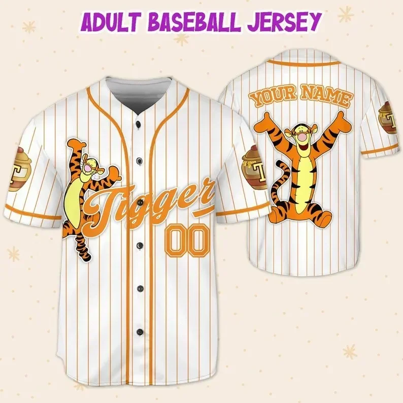 

2024 Tigger White Yellow Disney Baseball Jersey Tigger Winnie The Pooh Black Orange Disney Unisex Cartoon Graphic Casual Outfits