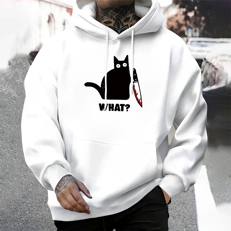 Fashion Mens Clothing Cat Printing Casual Sweatshirts Outdoors Fitness Sports Jogging Mens Hoodies Daily Street Sportswear Tops