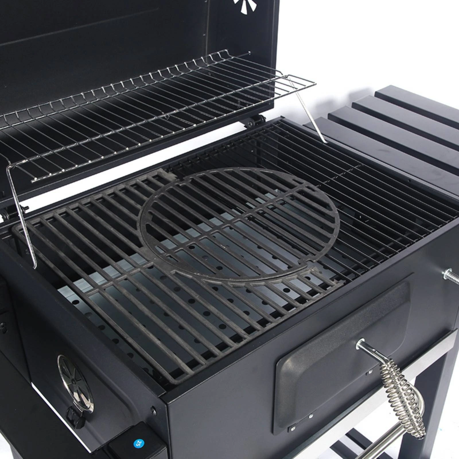 Covered Charcoal Grill Storage Shelf Charcoal Barbecue Grill Outdoor Cooking Front Entry Panel Metal Grate