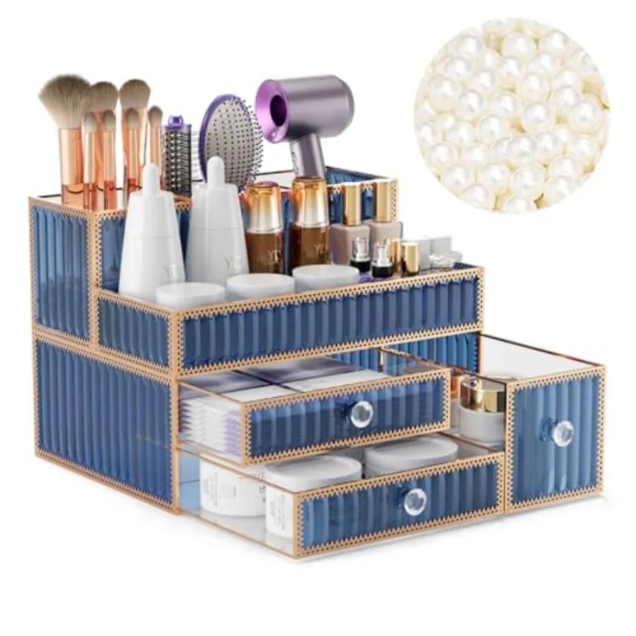 

Makeup Organizer - Tempered Glass Vanity Organizer for Cosmetics Skincare Hair Tools Brushes Perfume - Multipurpose Bathroom Co
