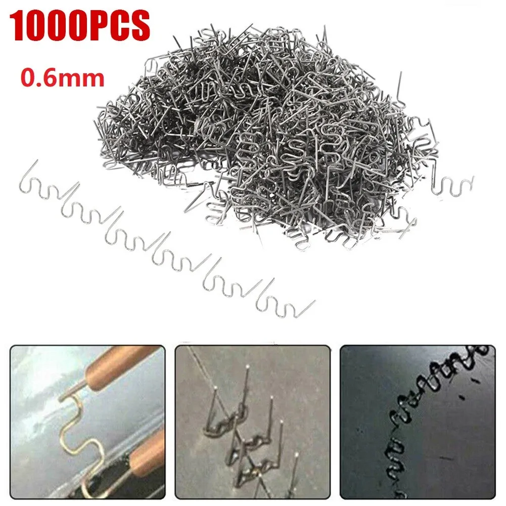 1000 pçs 0.6mm s onda grampos para carro pára-choques carroçaria kit de reparo de grampeador de plástico pré-corte onda grampos reparação de carro