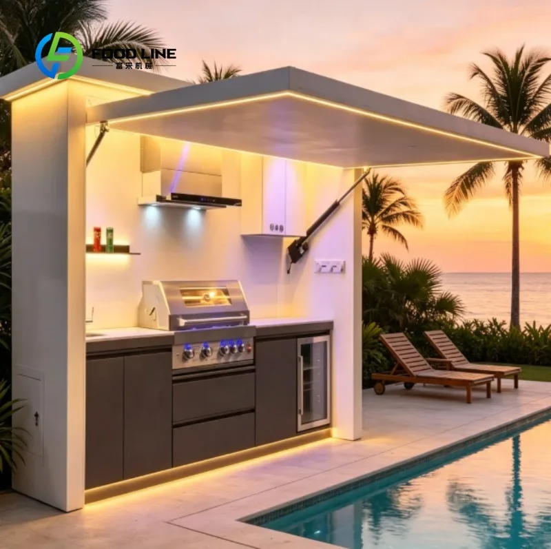 Customized Luxury Outdoor Garden BBQ Kitchen Cabinet Stainless Steel With Shed