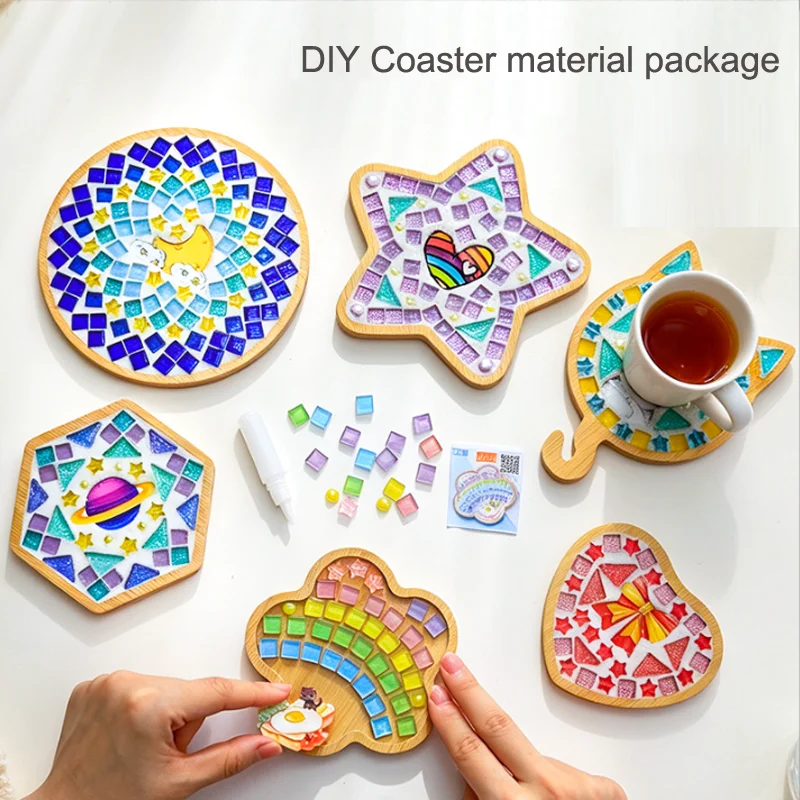 NEW DIY Mosaic Cup Mat Mosaic Glass Handicraft Handmade Coaster Handmake Accessories Bamboo Pad Early Education