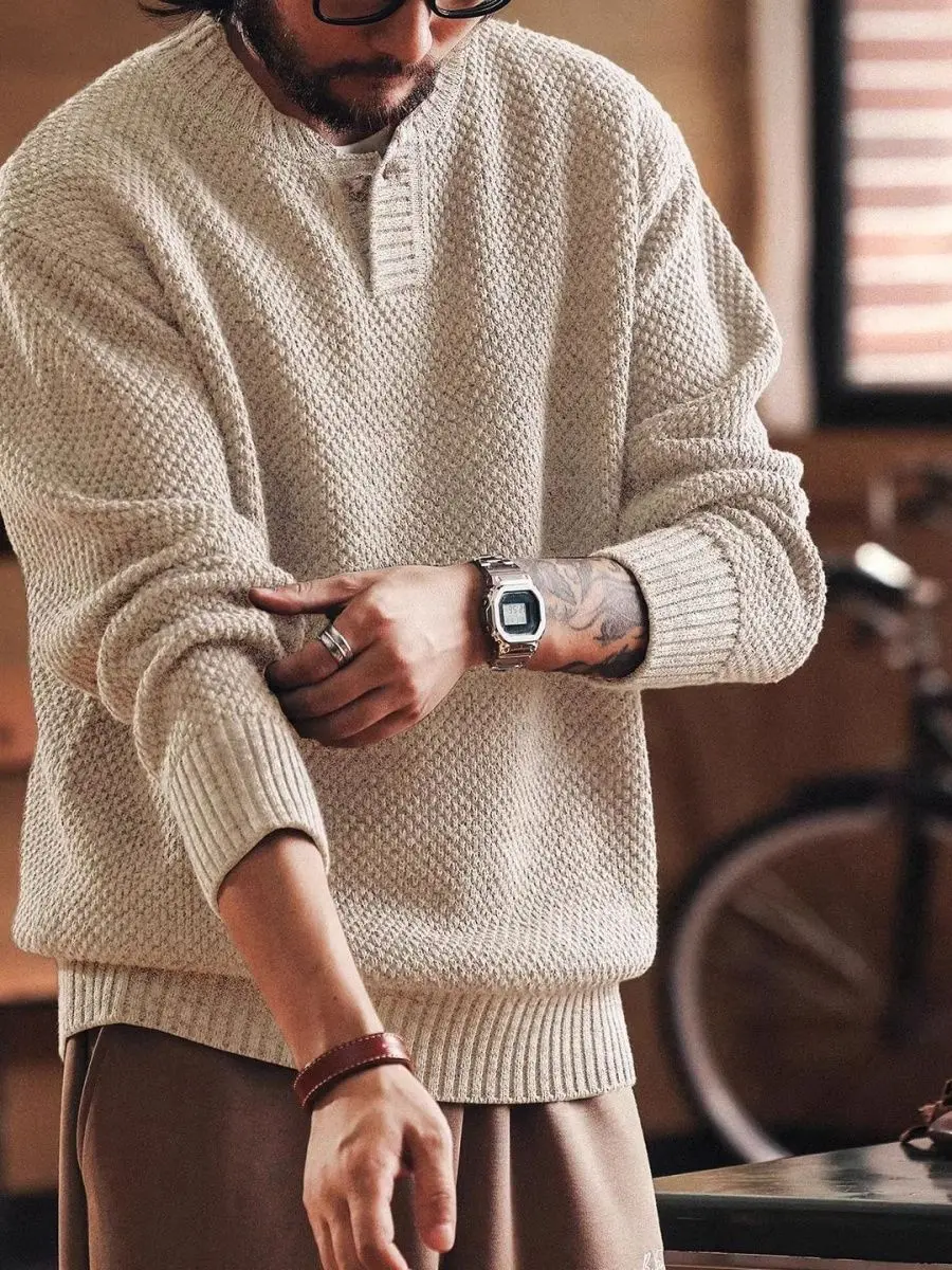 2026 Autumn and Winter New Heavy Henry Neck Thick Needle Sweater Men's Old Money Style Thickened Tough Guy Knitted Sweater Top