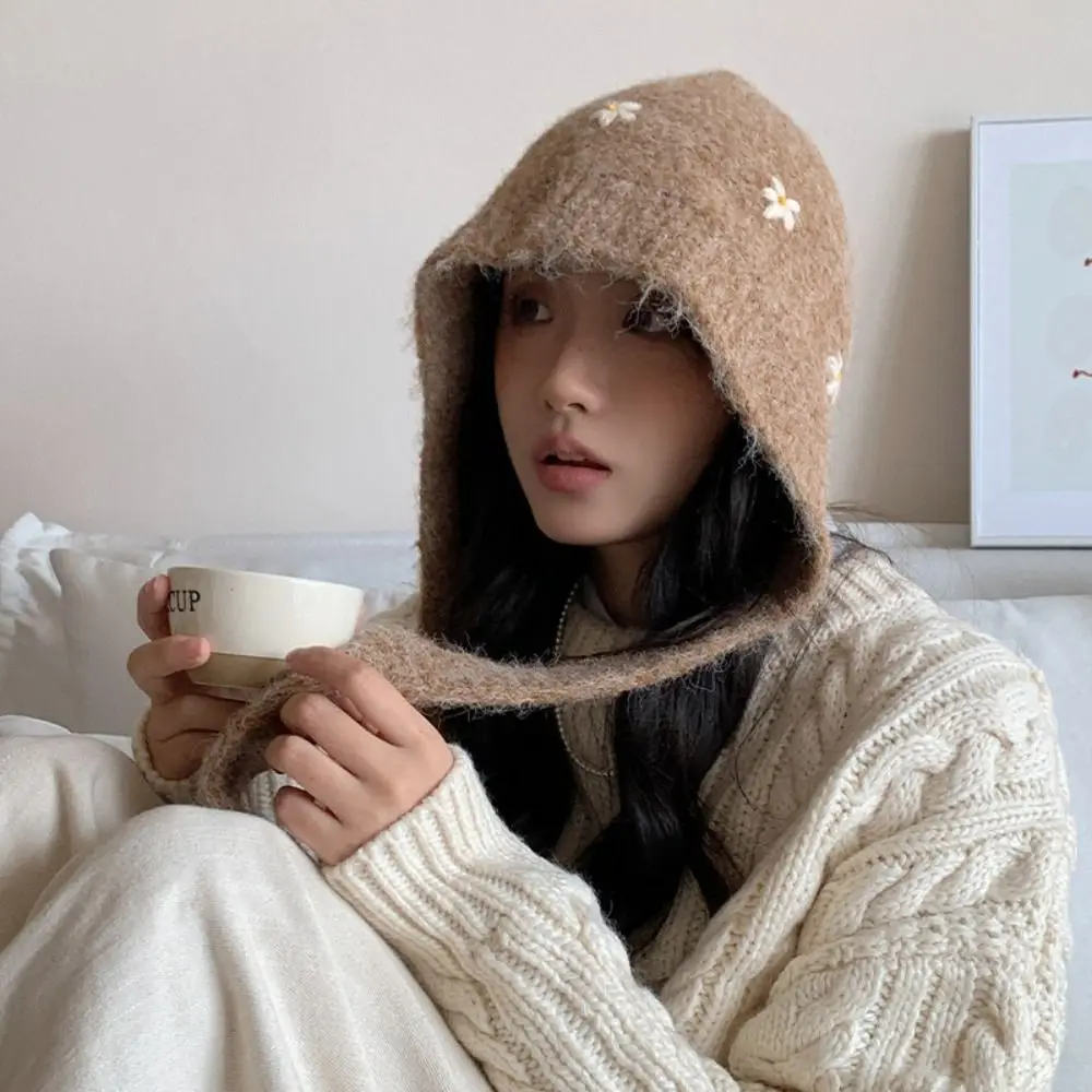 Kreatywna czapka typu pulower, czapka balaklava z kwiatami, urocza, prosta czapka dziergana, gruba czapka beanie, ciepła czapka zimowa.