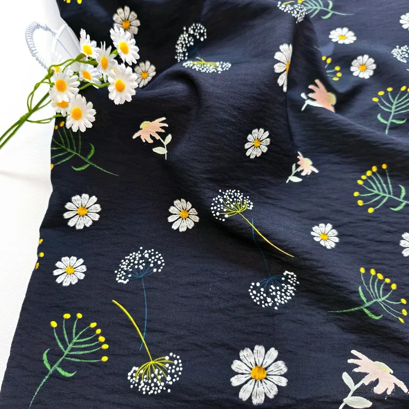 

L100cm X W150cm Wild Chrysanthemum Dandelion Jacquard Cotton Print Fabric Chinese Style Hanfu Qipao Dress DIY Craft Material