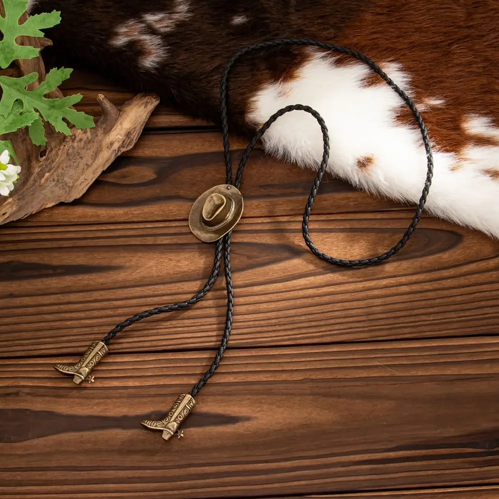 

Retro Boot Pendant Ethnic Style Necklace Copper Long Cowboy Cap Pendant Necklace Golden Silver PU Leather Necklace Women