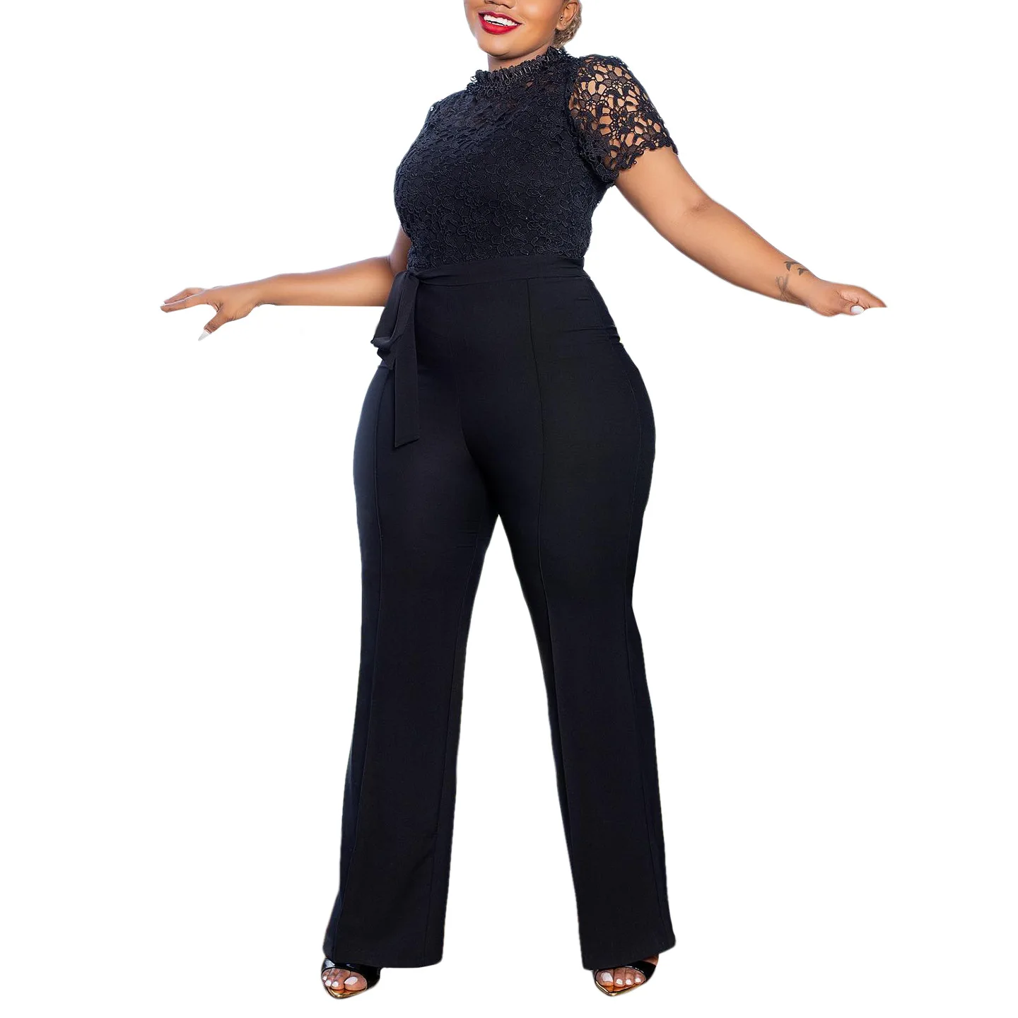 African Dresses for Women Elegant Short Sleeve Polyester High Waist Solid Color Long Jumpsuit Outfits Dashiki Africa Clothing