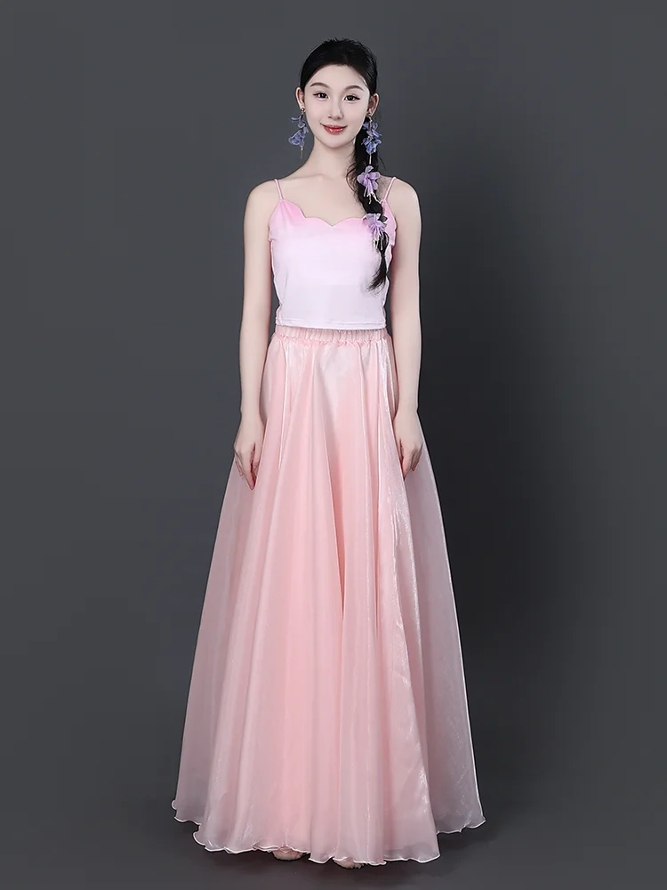 900 Degree Wide Skirt Satin Shine Classical Modern Dance Skirt Art Exam Photography Costume Women's Traditional Chinese Costume