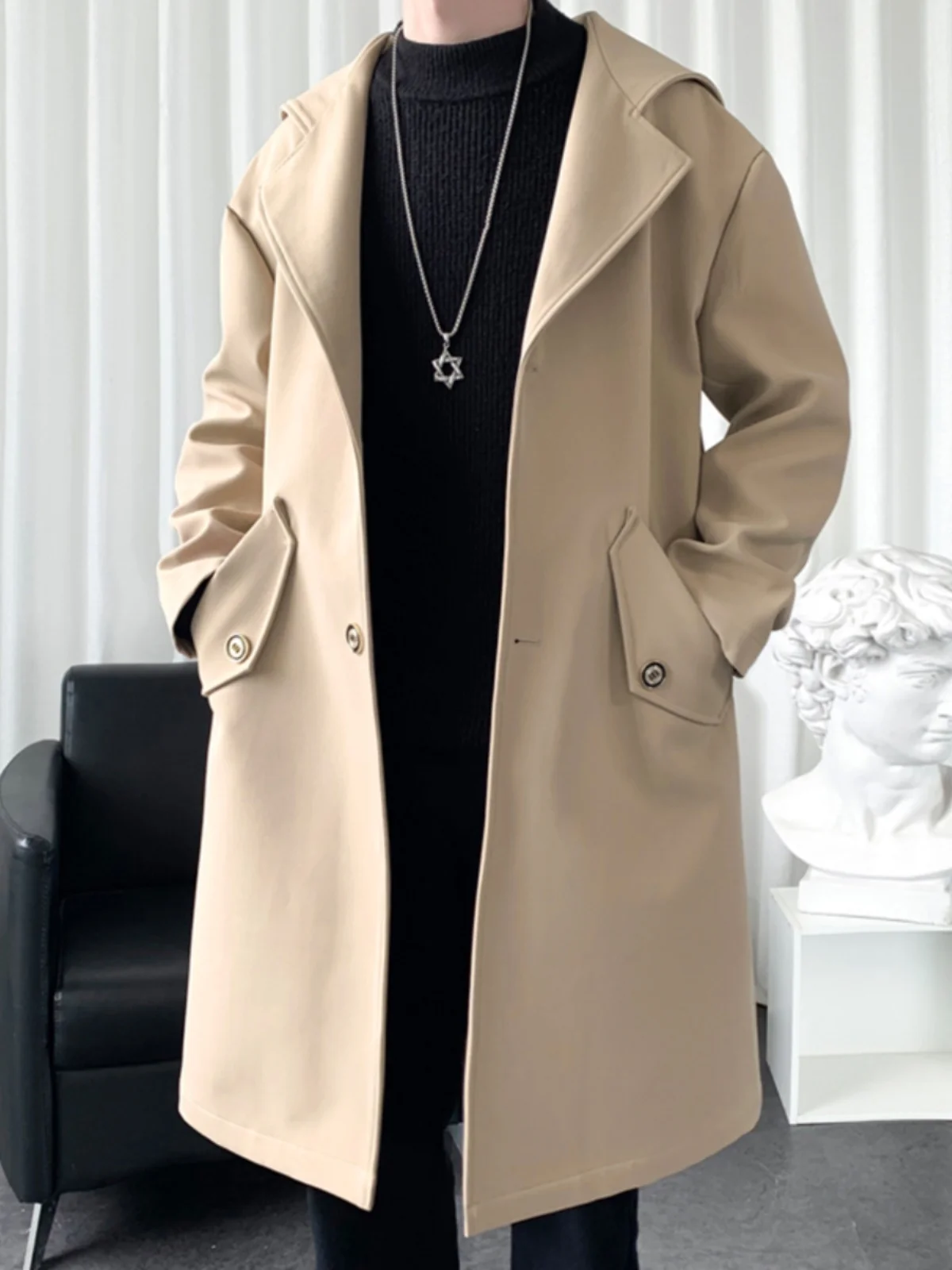 

German Sle Officer's Coat Men's Mid-Length Spring Autumn Briti Sle Baroque Cloak Outerwear Youth Trendy Long Sve