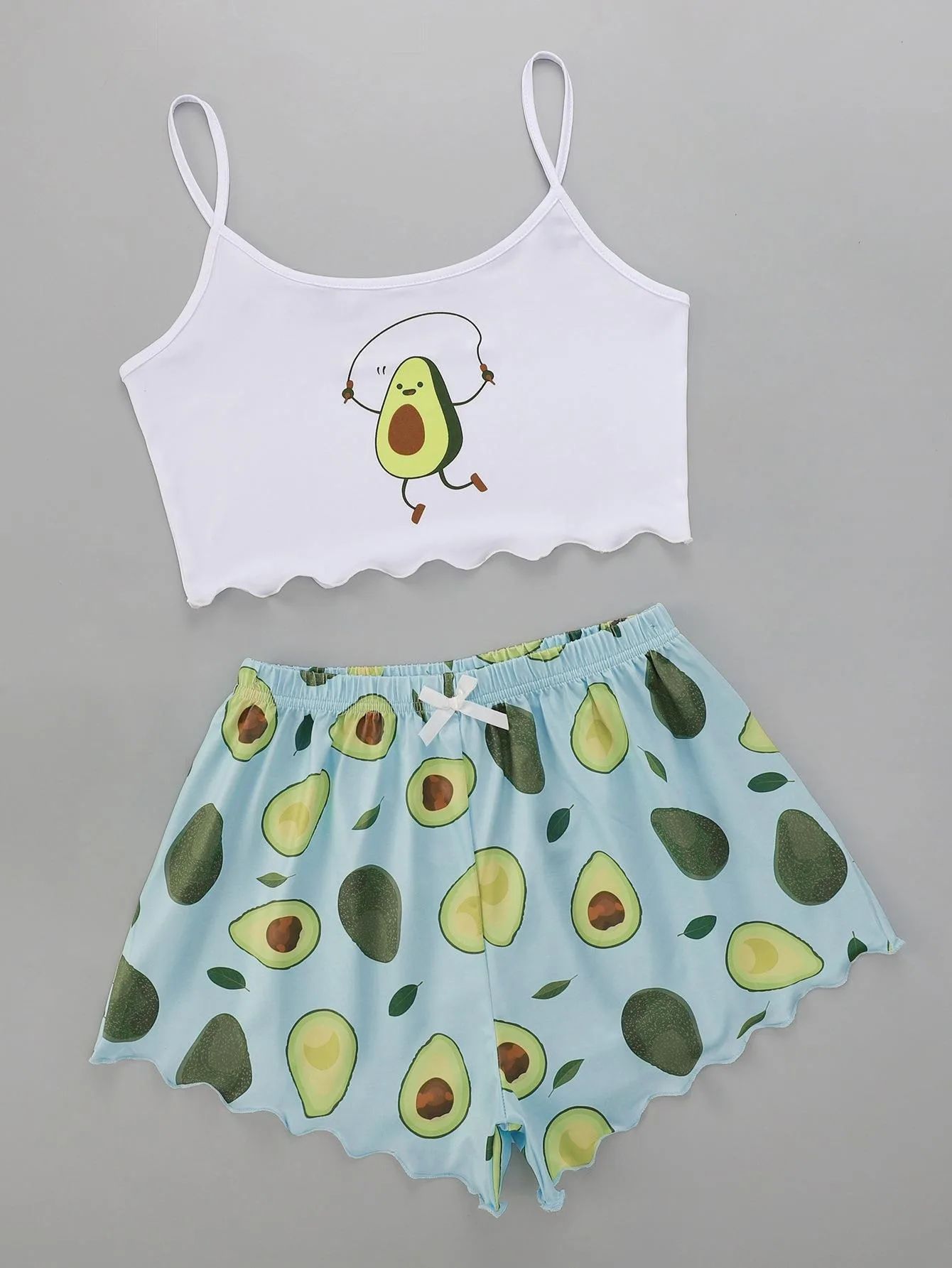 Summer Pajamas Set for Women Avocado Print Camisole with Shorts Casual Sexy Lingerie Nightie Homewear Sleepwear Underwear