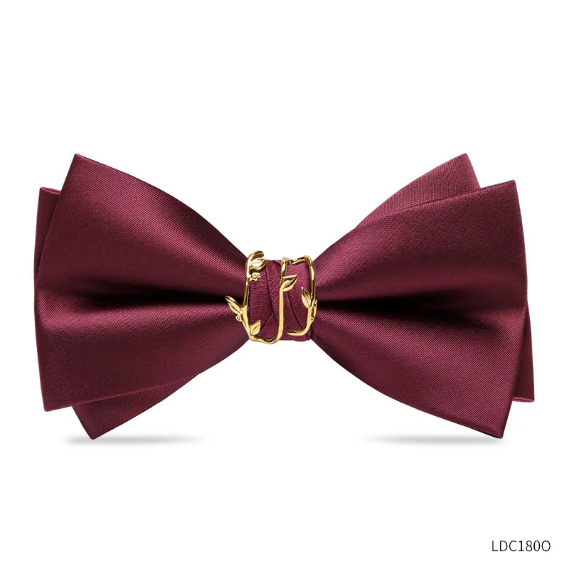 High Quality Wine Red and Black Tie Men's Shirt Accessories Wedding Banquet Fashionable Gold Decoration double Layered Bow Tie