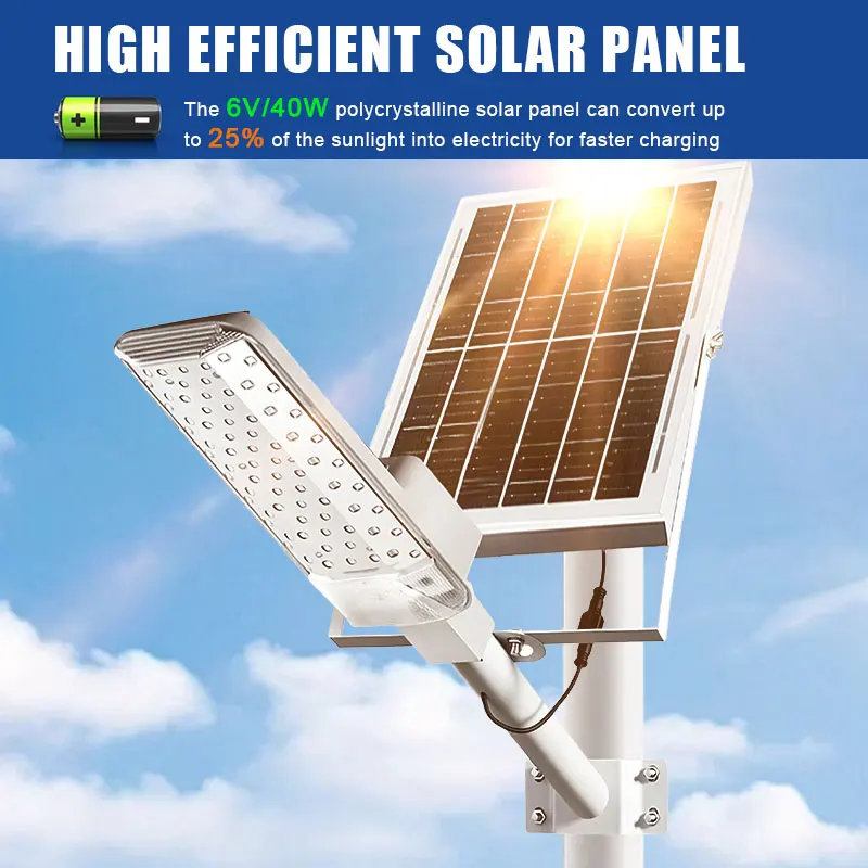 Farola solar exterior impermeable IP65, con un brillo de 10.000 lúmenes y un 320 °   rango de iluminación gran angular