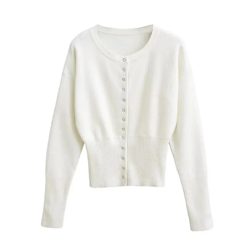 High Waist Women's Round Neck Single Button Knitwear Short Style Inner Wear Thin Sweater Trendy Design Casual Top