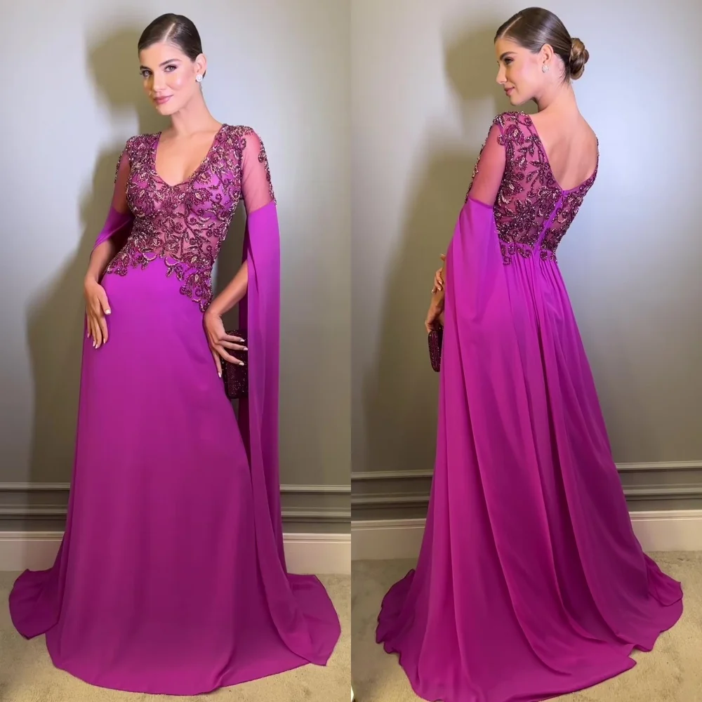 

Customized Prom Yipeisha Retro V-neck A-line Evening Dresses Beading Chiffon 화려한이브닝드레스 Вечернее Платье Женское Blue Dress