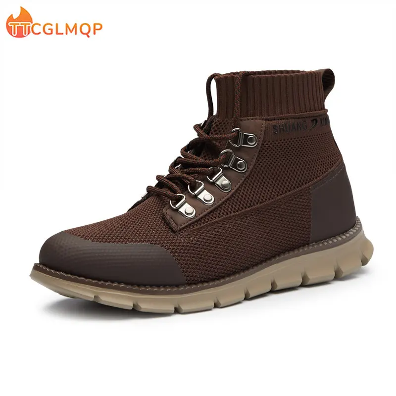 New Fashion Men Boots Breathable Mesh High Top Casual Boots Men Trainer Walking Boots Zapatillas Hombre Men Shoes Plus Size 48