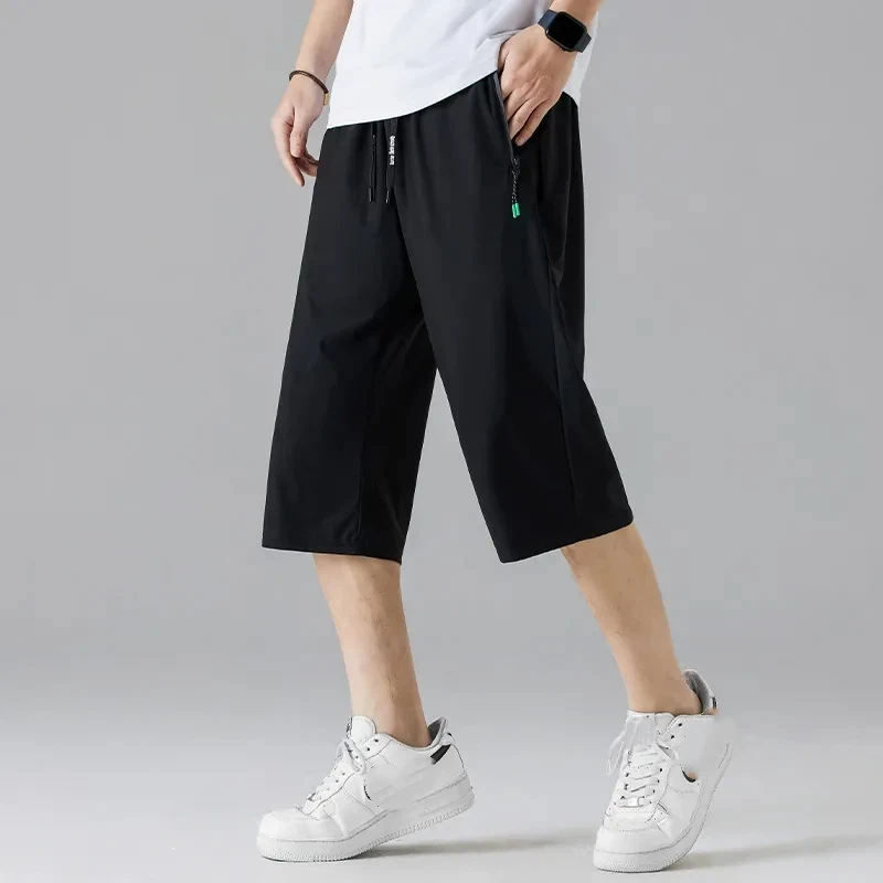 

Men's Ice Silk 7/8 Length Pants Summer Stretch Loose Quick Dry Breathable Plus Size Casual Trousers