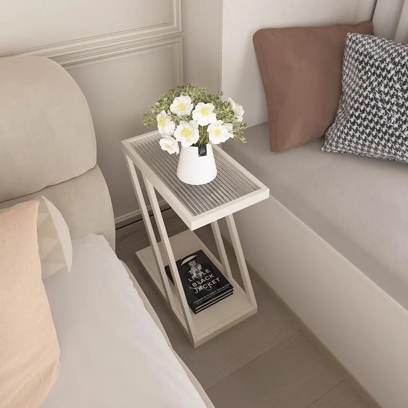 yunlinli-narrow-light-luxury-glass-bedside-table-with-shelf-for-bedroom-sofa-side-small-crevice-nightstand-desk-home