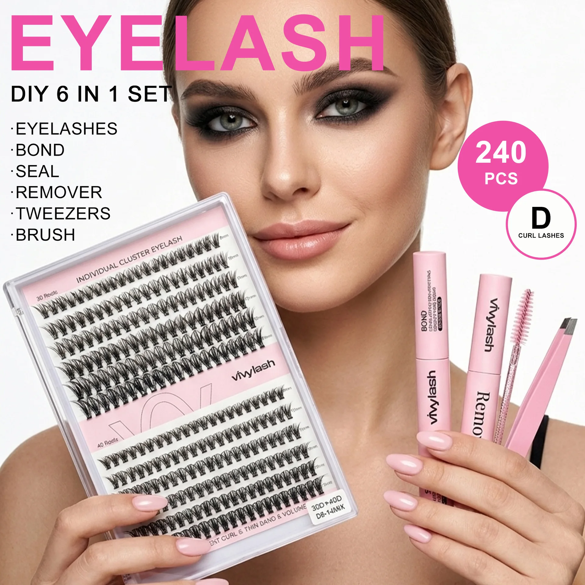False Eyelashes Natural, Segmented Cluster Design, Large Capacity Single Cluster Three-dimensional Slim and Thick Eyelash Set