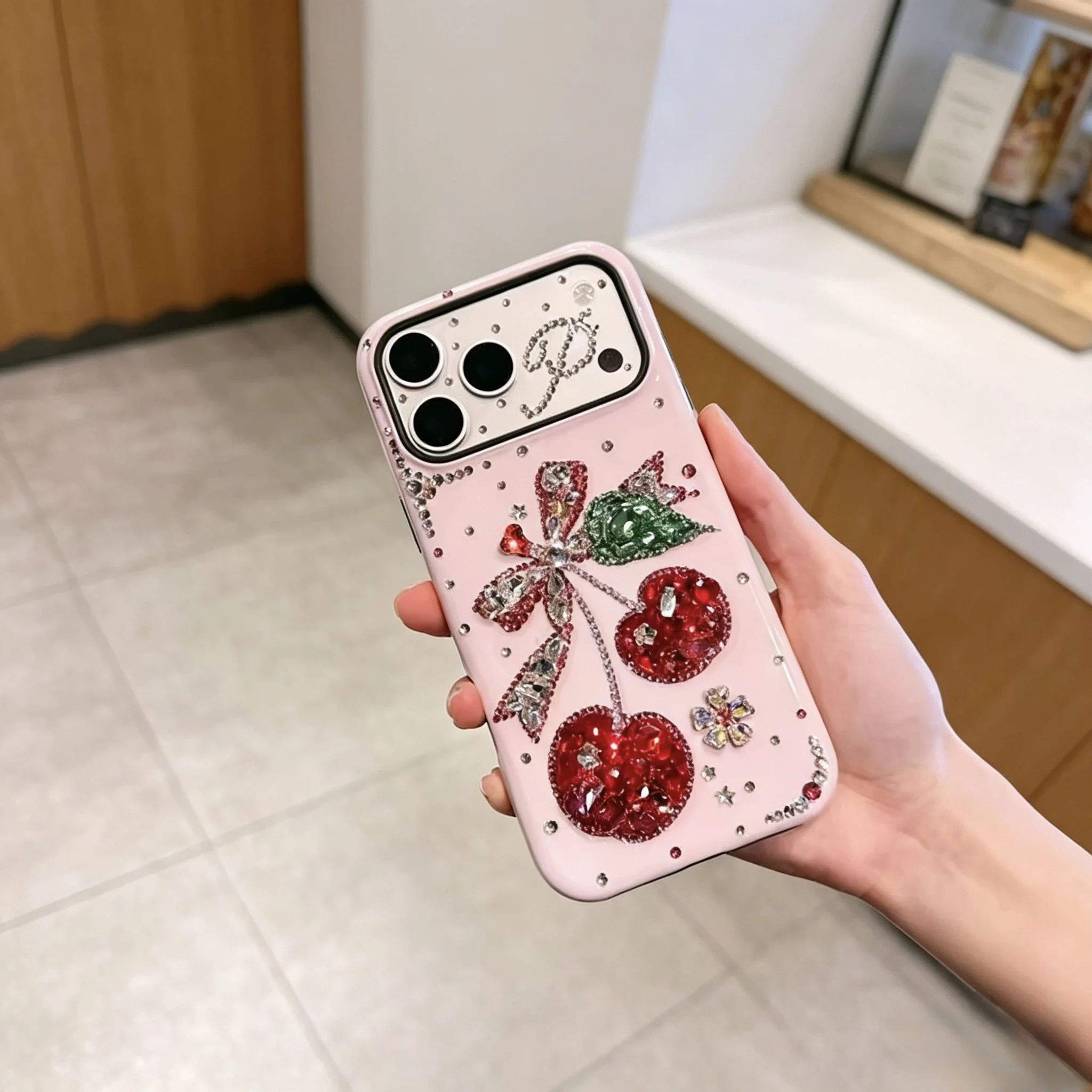 Image 3: Coque de téléphone en strass rouge cerise, compatible avec les téléphones Apple