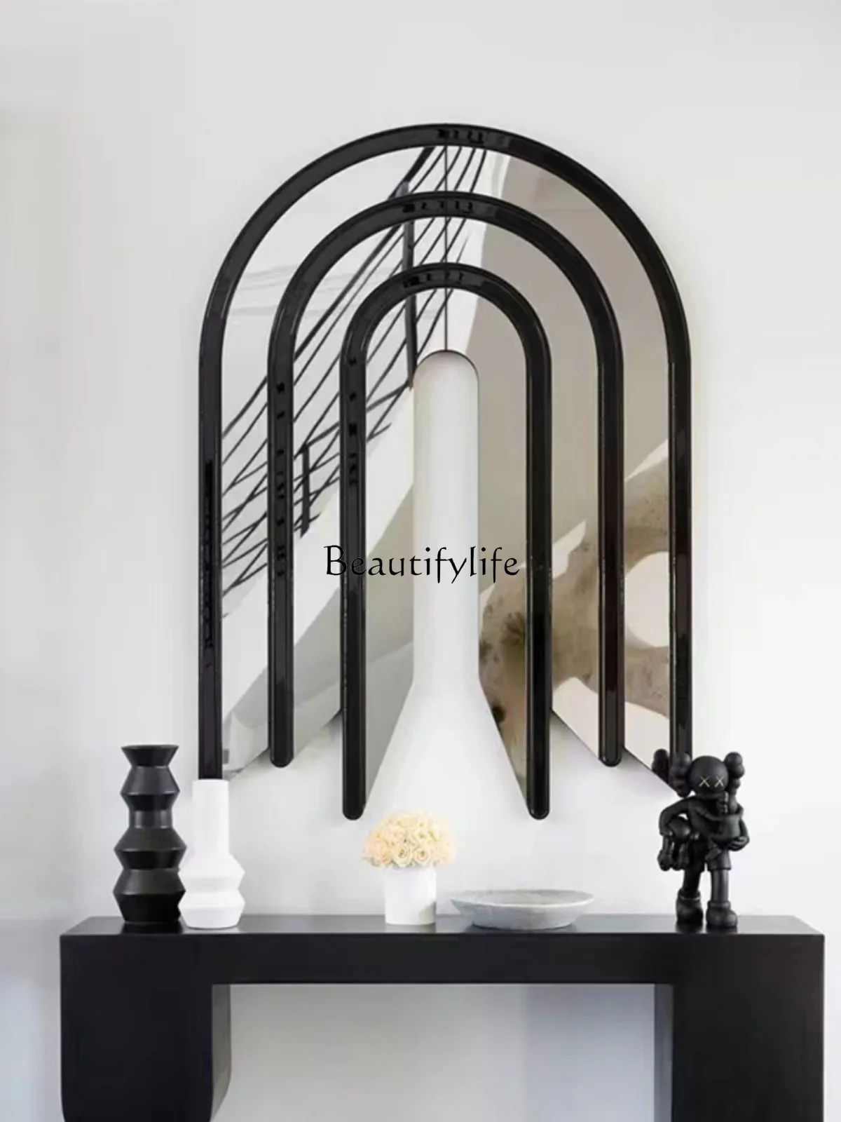 Special-shaped living room entrance decorative mirror irregular black fireplace mirror