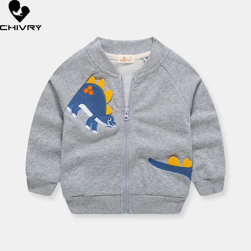 Boys Spring Autumn Fashion Baseball Jacket New 2023 Kids Children's Baby Cute Cartoon Dinosaur Print Zipper Coat Casual Jackets