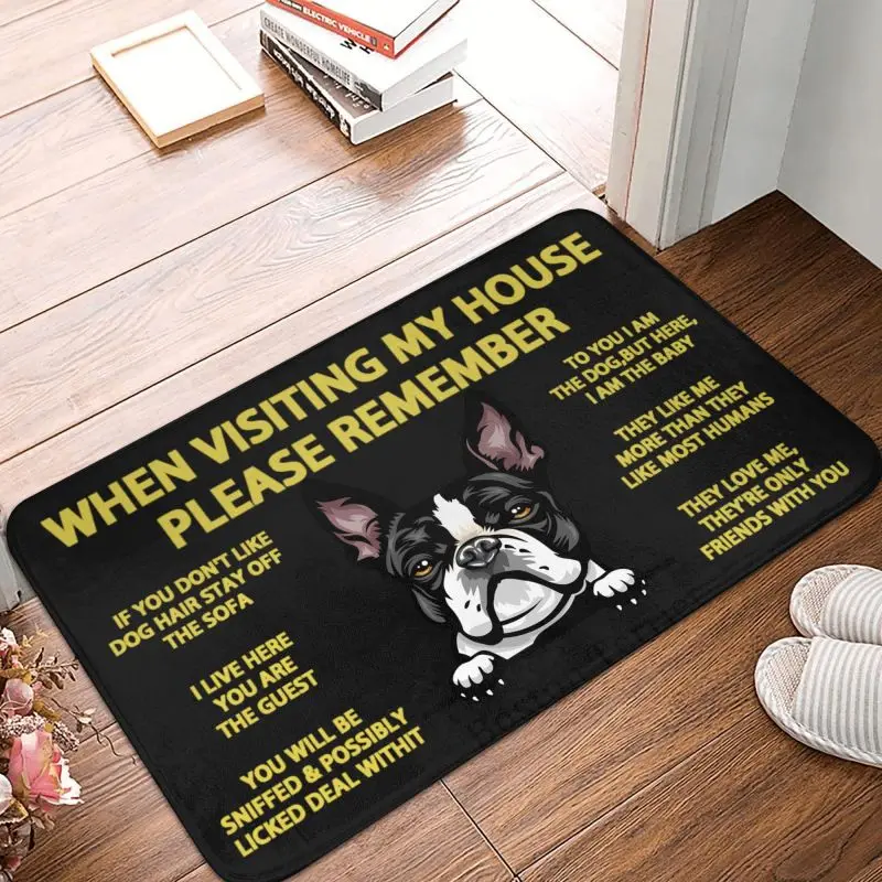 Cute Dog Boston Terrier Front Door Mat Anti-Slip Outdoor Waterproof Pet Animal Doormat Living Room Entrance Rug Carpet