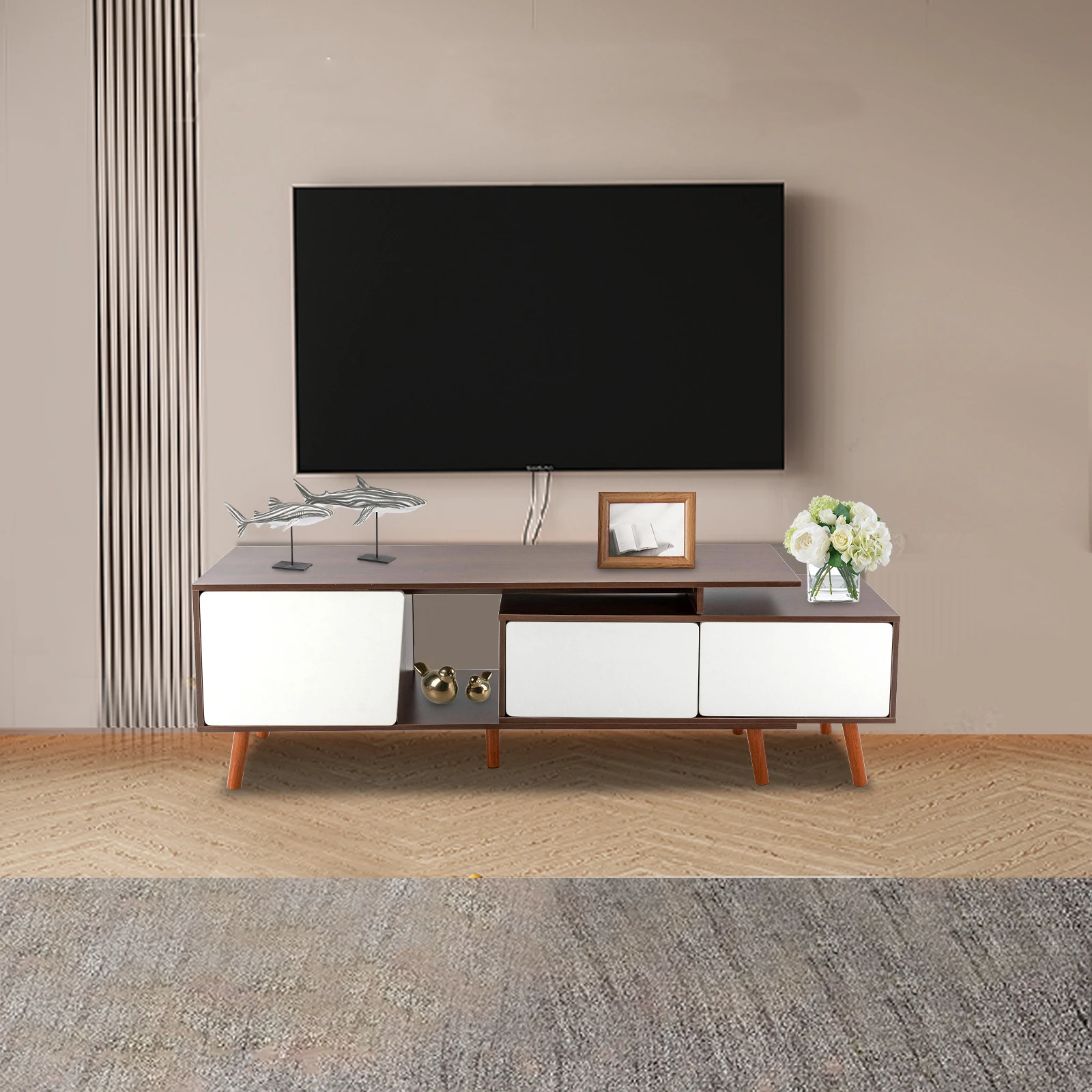 CNCEST Modern TV Stand Large Entertainment Stand with Adjustable Length 47.2-78.7 inches Low Profile TV Stand with Storage