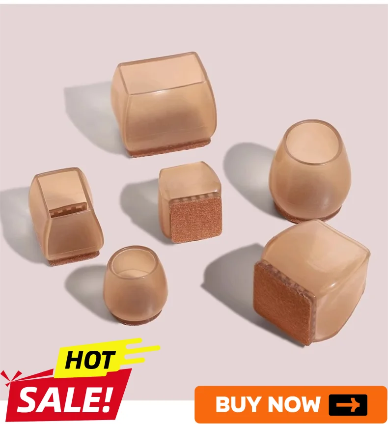 Thick Silicone Chair Leg Caps w/ Felt Base, Anti-Slip Quiet Furniture Feet Pads, Scratch-Proof Floor Guard for Round/Square Legs