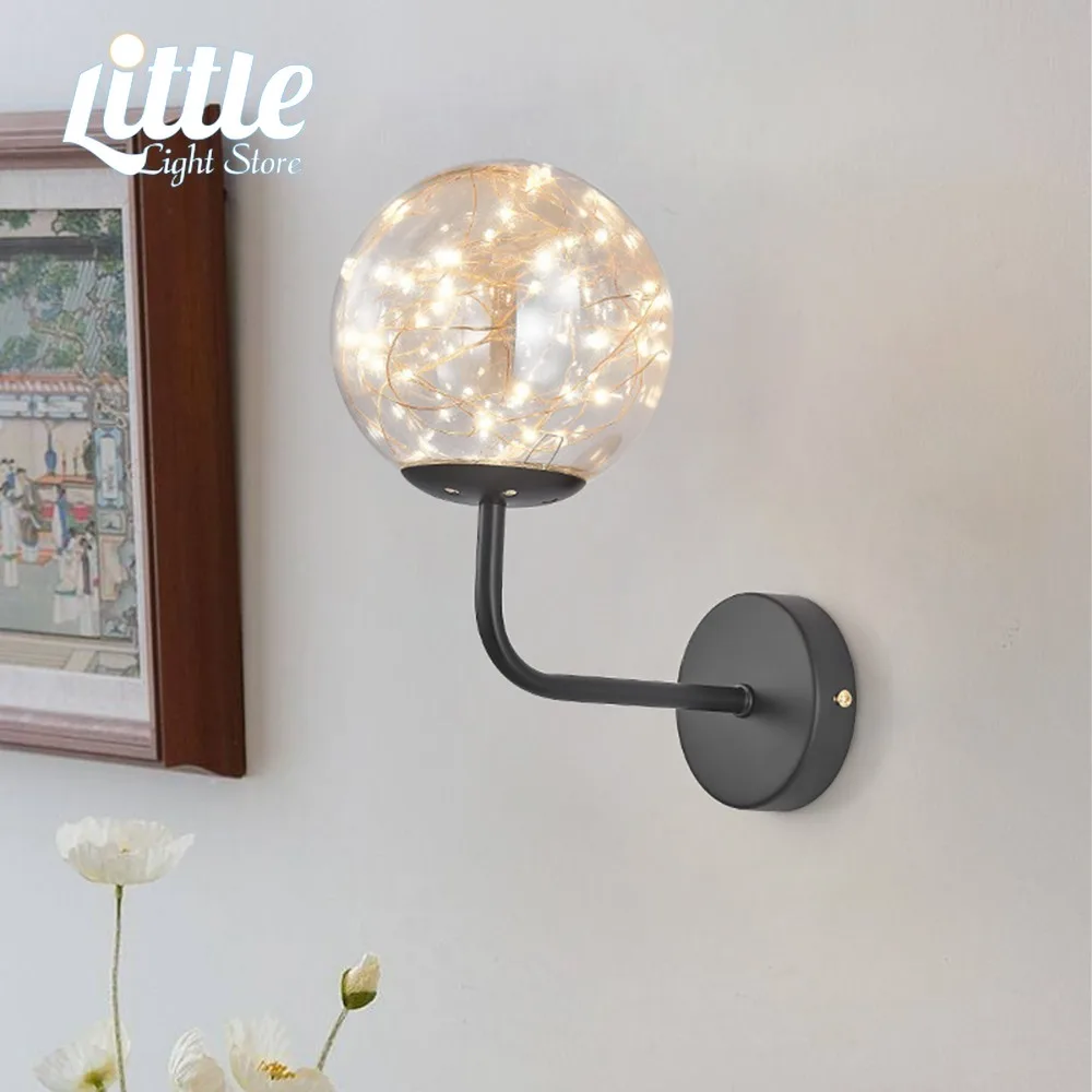 

Nordic Style Copper Wall Lamp Beside Bedroom Bathroom Mirror Light Glass Ball Wall Light Sconce Applique Murale Luminaire