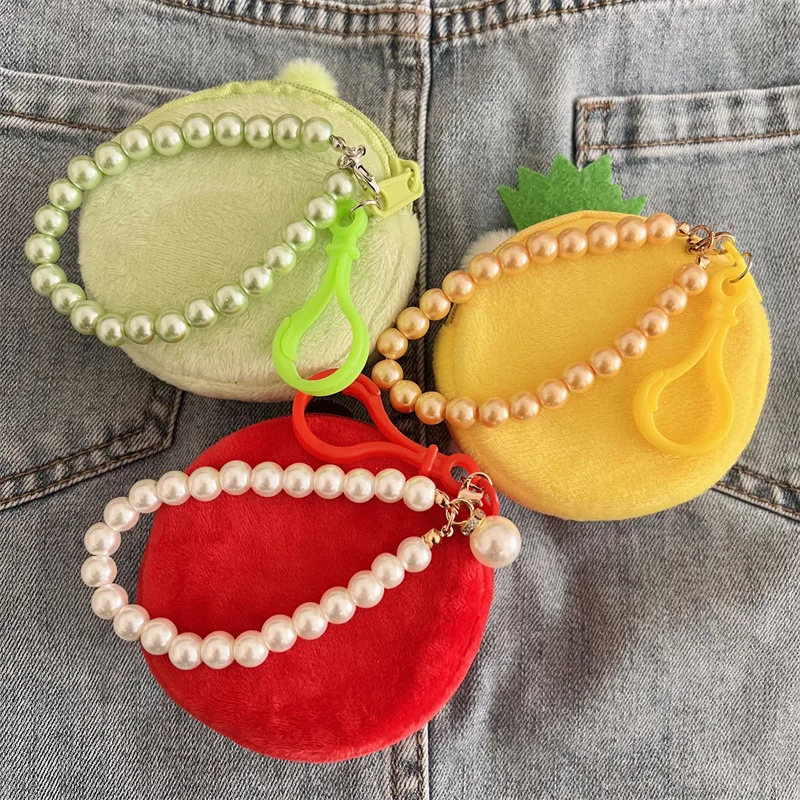 المألوف العصرية الكرتون الفاكهة سلسلة التفاح الكمثرى الأناناس جولة أفخم محفظة نسائية للعملات المعدنية المحمولة سماعة حقيبة التخزين قلادة #4