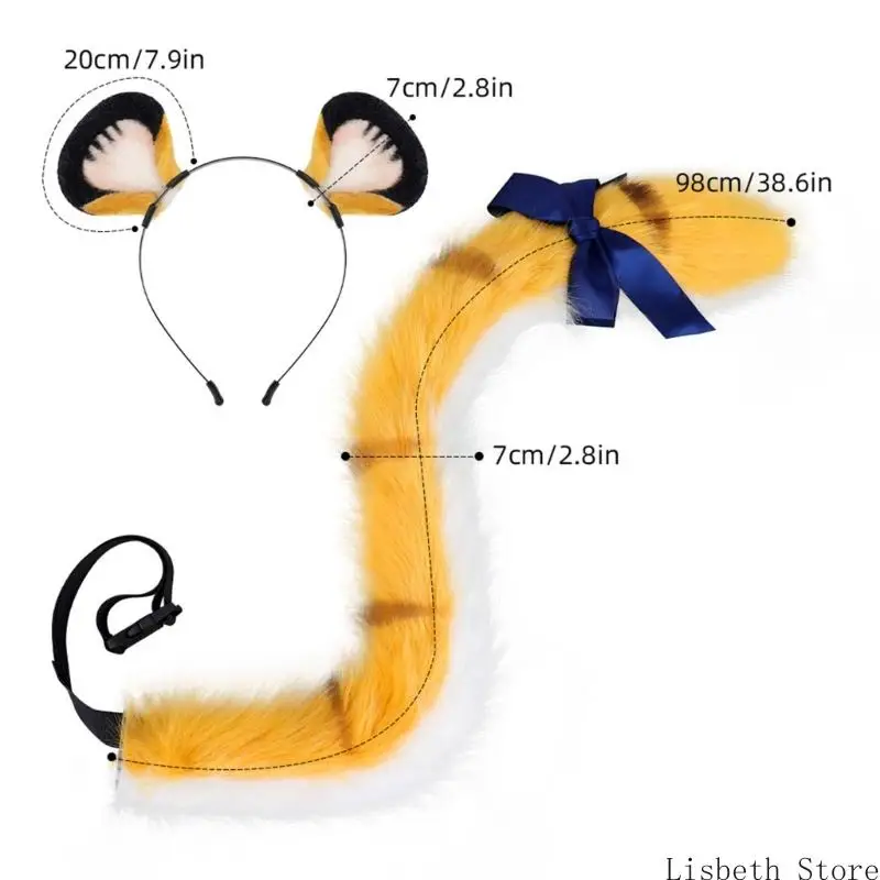 124A Animal Ear Headband Animal Tail for Kid Adult Halloween Christmas Role Play Event