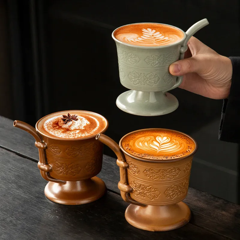 Vintage Gilded Glazed Ceramic Cupmugs Coffees, Tea Set, Creative Straw Coffee Cup, Exquisite Afternoon Tea Latte Cup，230ml