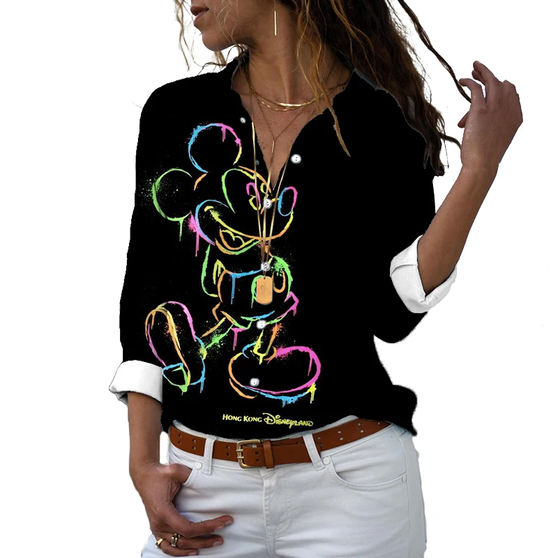 2024 Disneyใหม่Slim Fit 3Dพิมพ์ผู้หญิงแขนยาวMickey Minnie Casual Harajukuเสื้อน่ารักY2k