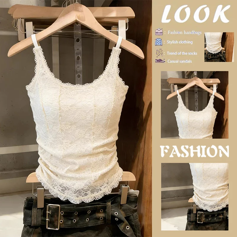 Lace Strap Vest Women Summer Backless Bra Pad Base Top Breathable Short Sleeve V-Neck Pure Color Sleeveless Fashion Sun Prote...