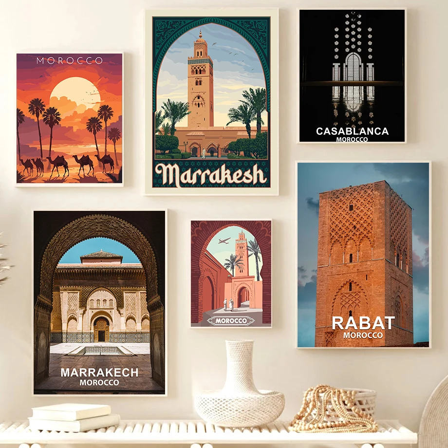 Vintage Marrakesh Morocco Travel Posters Hercules Cave Modern Prints Canvas Painting Wall Art Pictures Home Living Room Decor