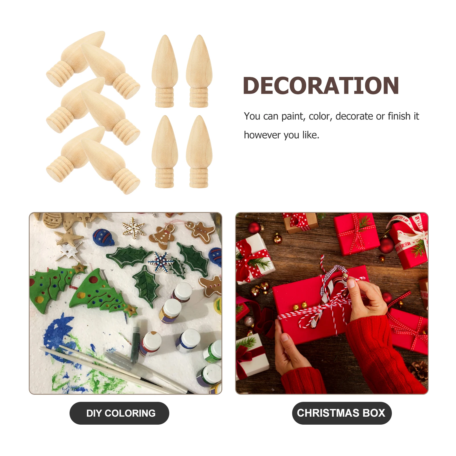 

10Pcs Wooden Christmas Ornament Light Yellow Diy Crafts Xmas Tree Decorations Unfinished Wood Christmas Ornaments