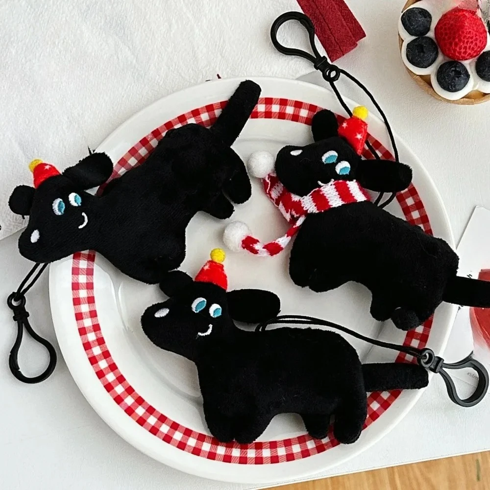 Pluche sleutelhangers kleine zwarte hond hanger, schattig, creatief, lelijk-schattige pluche sleutelhanger pop, studentenpaar rugzakornament