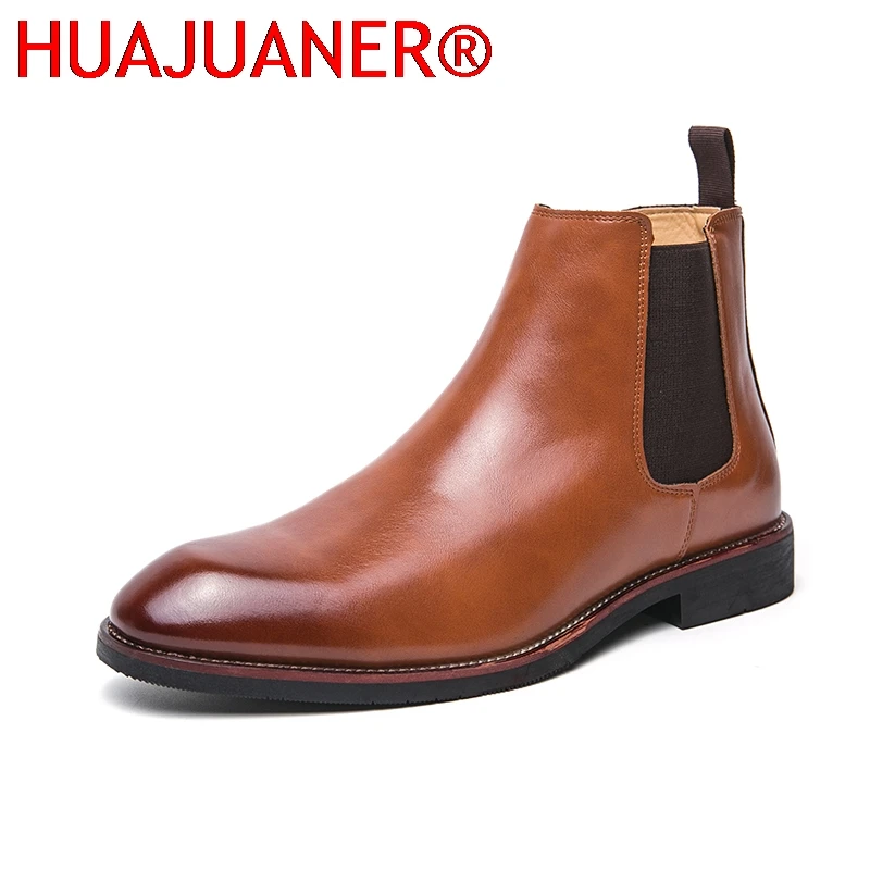 2026 Men's Fashion Chelsea Boots Classic Trendy Soft Leather Upper Non-Slip Rubber Sole Daily Casual Resistant Ankle Dress Boots