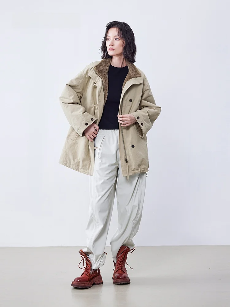 

XMOOM2025 Зимние Новые Свободные Тканые Брюки-Бананы с 3D-Полосками и Эффектом «Бутон», Повседневные Брюки для Женщин, Из Полиэфирного Волокна, Эластичные