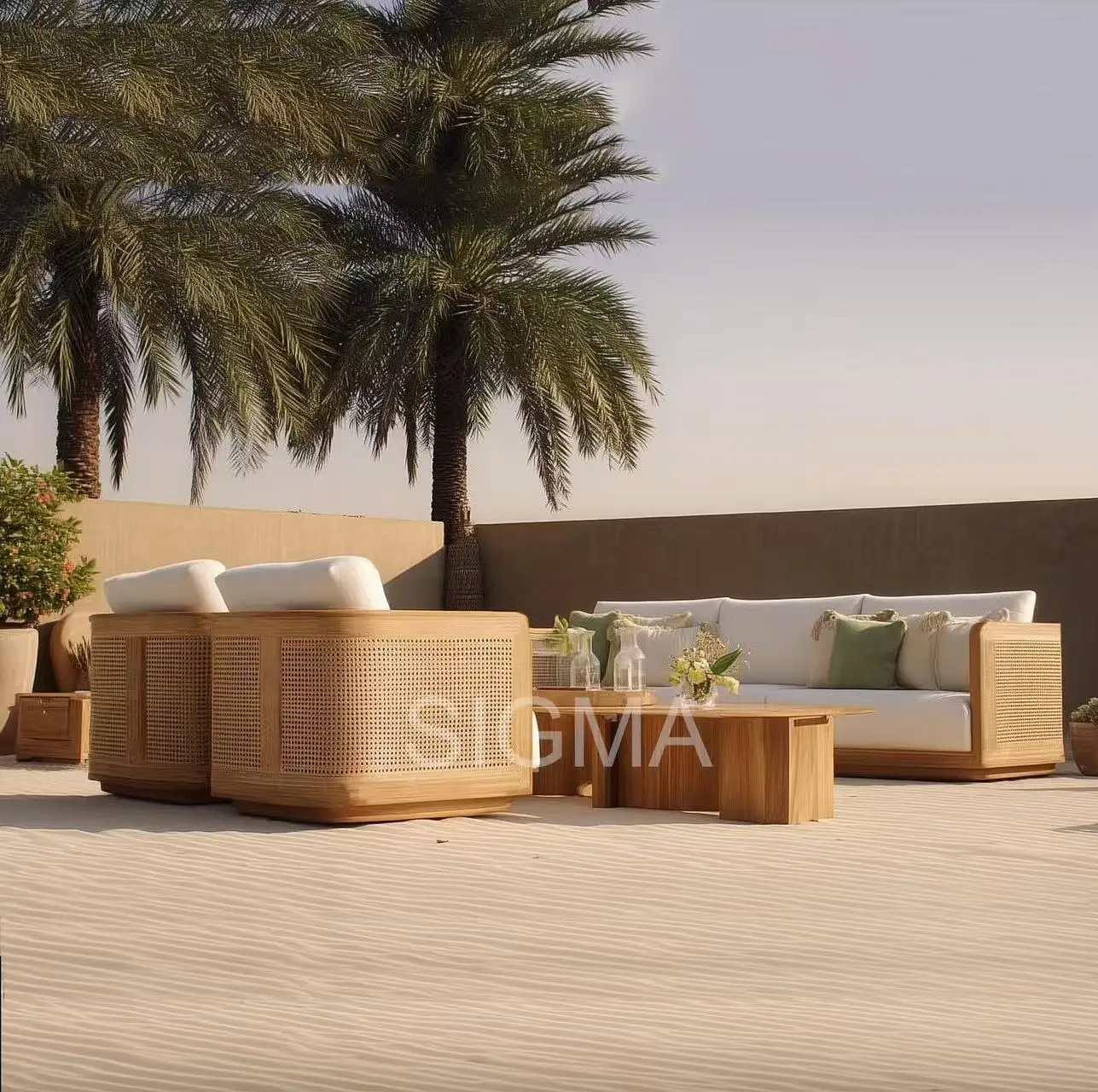 New Arrival Modern Patio Villa Teak Wooden Outdoor Sofa Set Leisure Outdoor Courtyard Teak Wood Garden Sofa