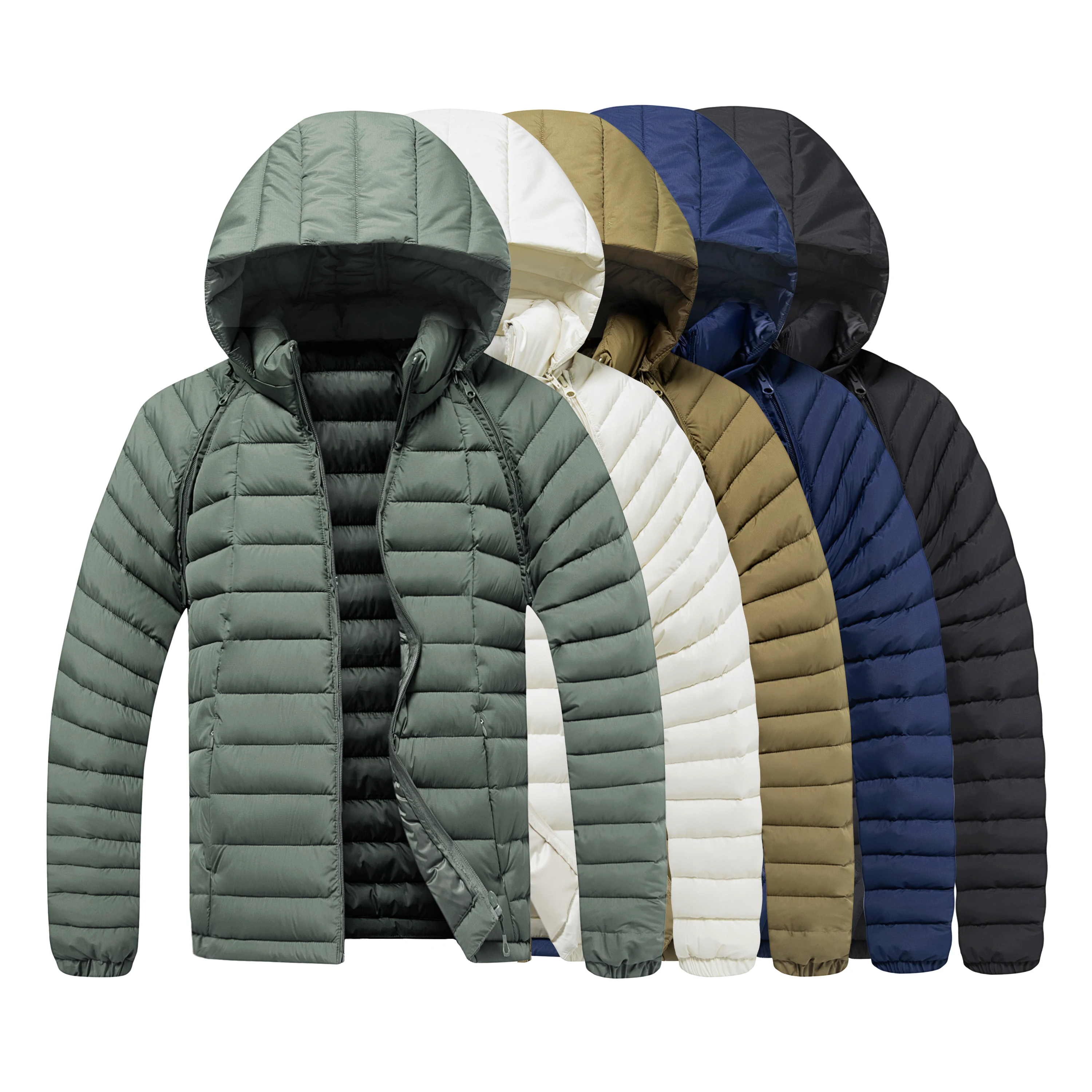 Men's Lightweight Quilted Jacket with Detachable Sleeve Pad Convertible Hooded Vest Windproof 2-in-1 Casual Travel Outerwear